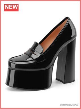 Chunky Platform Loafers for Women, Patent Faux Leather Slip On Heels, 5.6 Inch